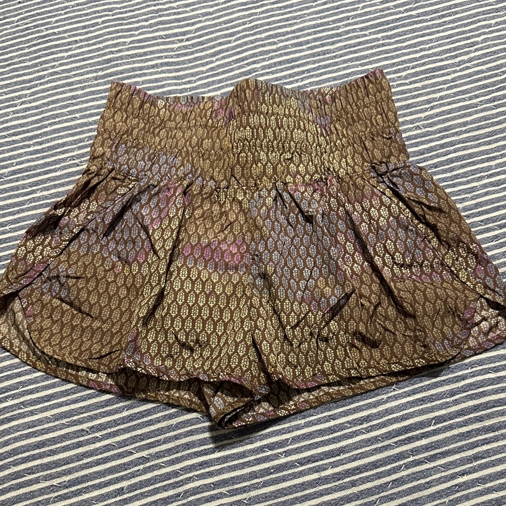 Free People Brown and Blue Patterned Shorts